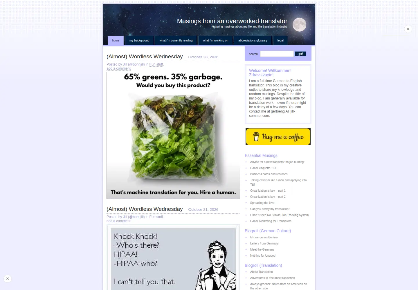 Captured homepage of translationmusings.com in the current scan