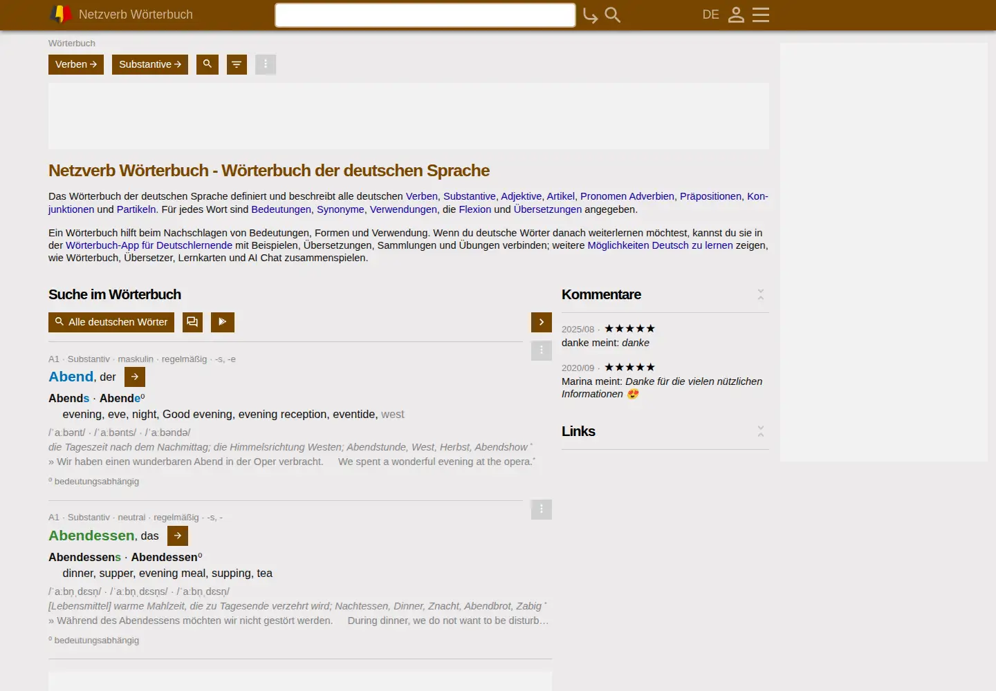 Screenshot of verben.de