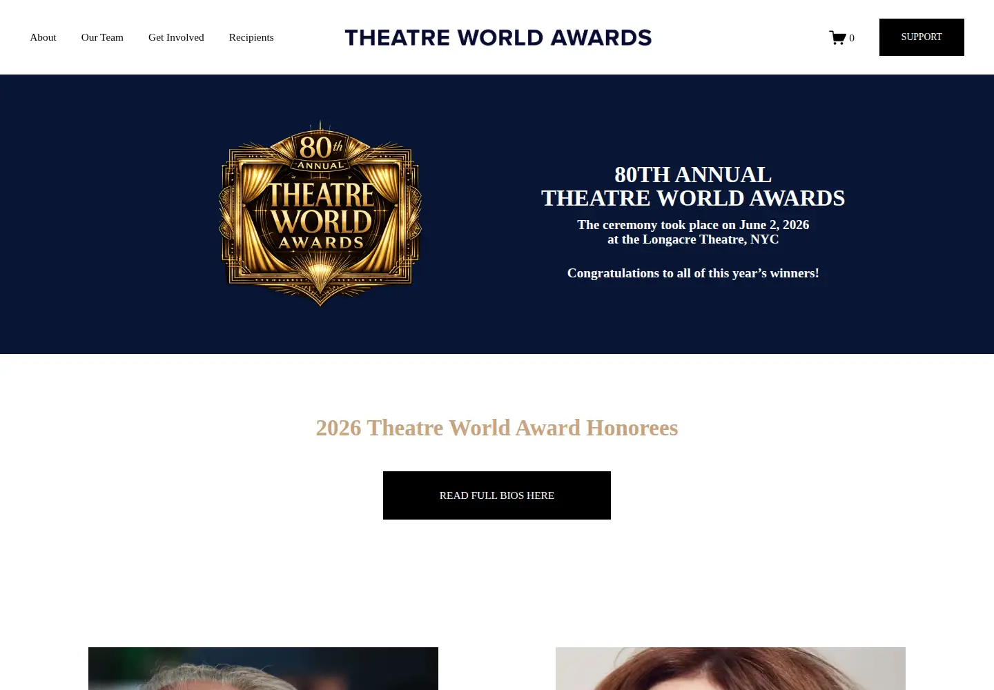 Captured homepage of theatreworldawards.org in the current scan