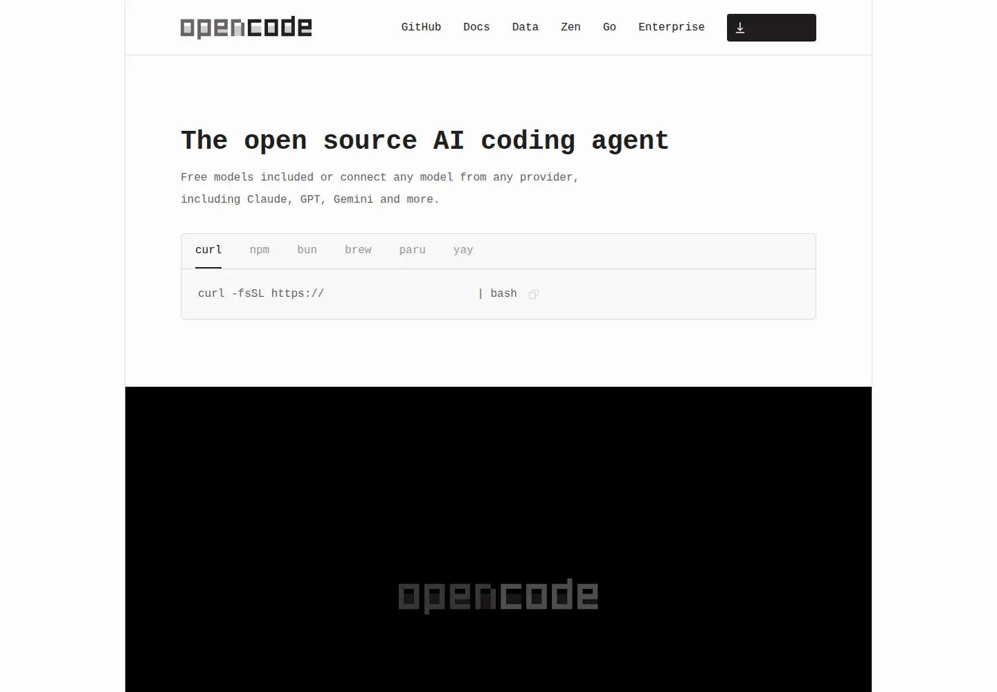 Screenshot of opencode.ai