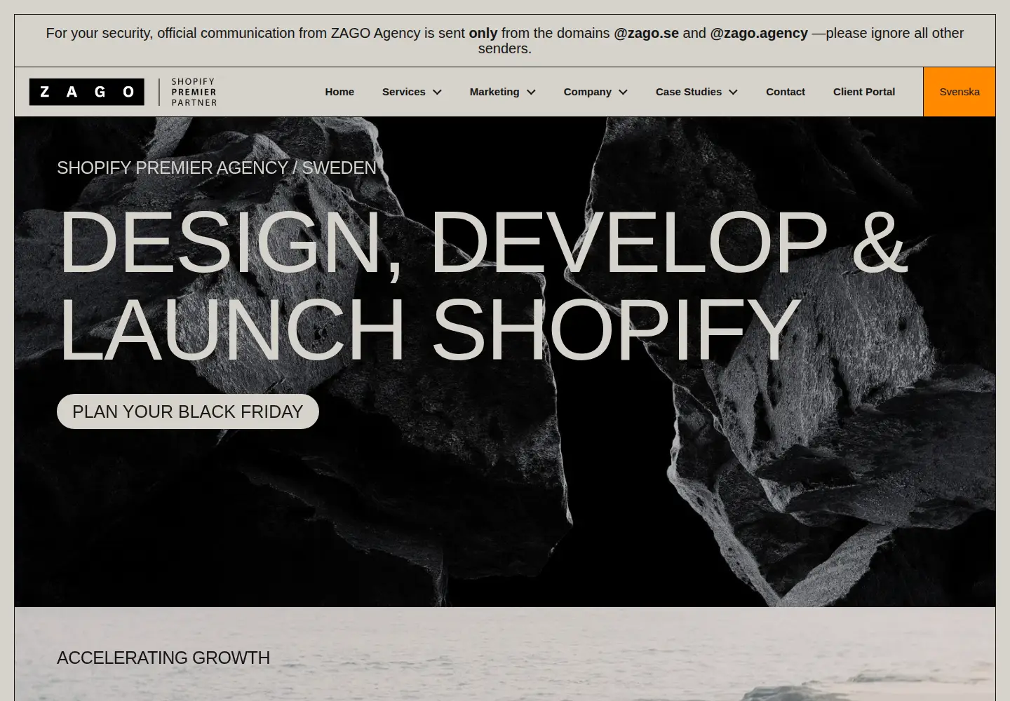 Captured homepage of zago.agency in the current scan
