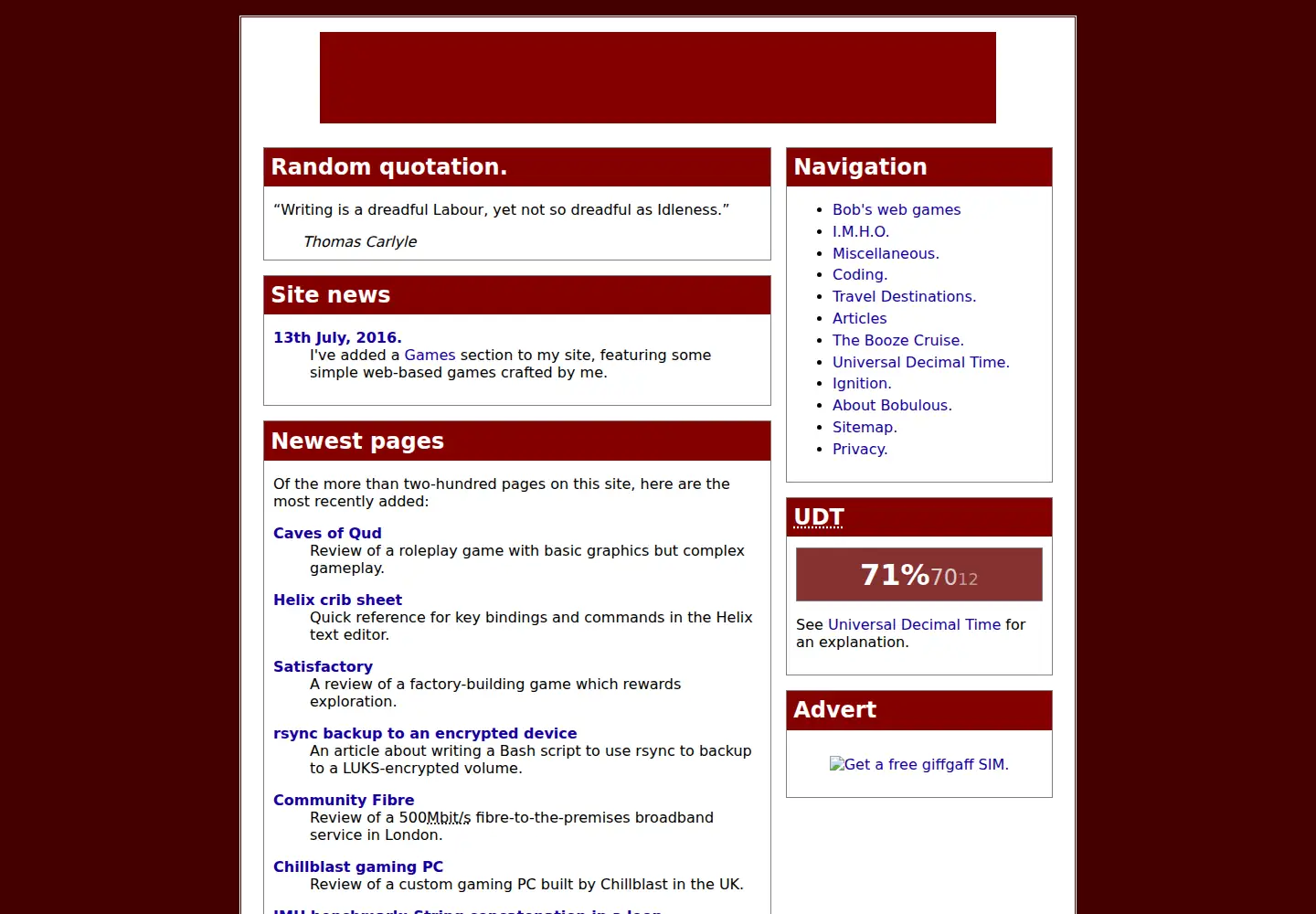 Captured homepage of bobulous.org.uk in the current scan
