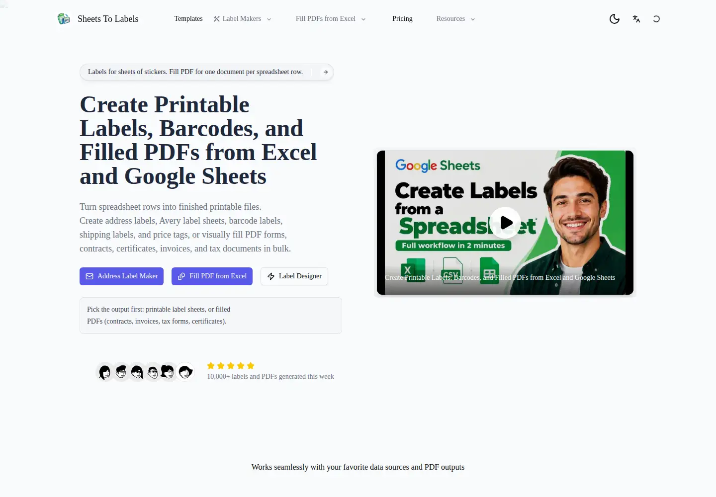 Screenshot of sheetstolabels.com