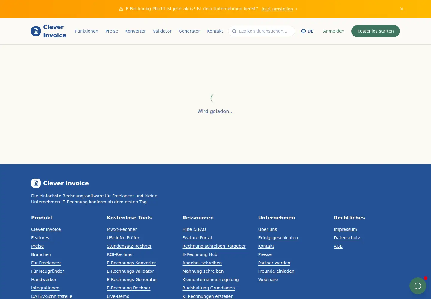 Captured homepage of clever-invoice.com in the current scan
