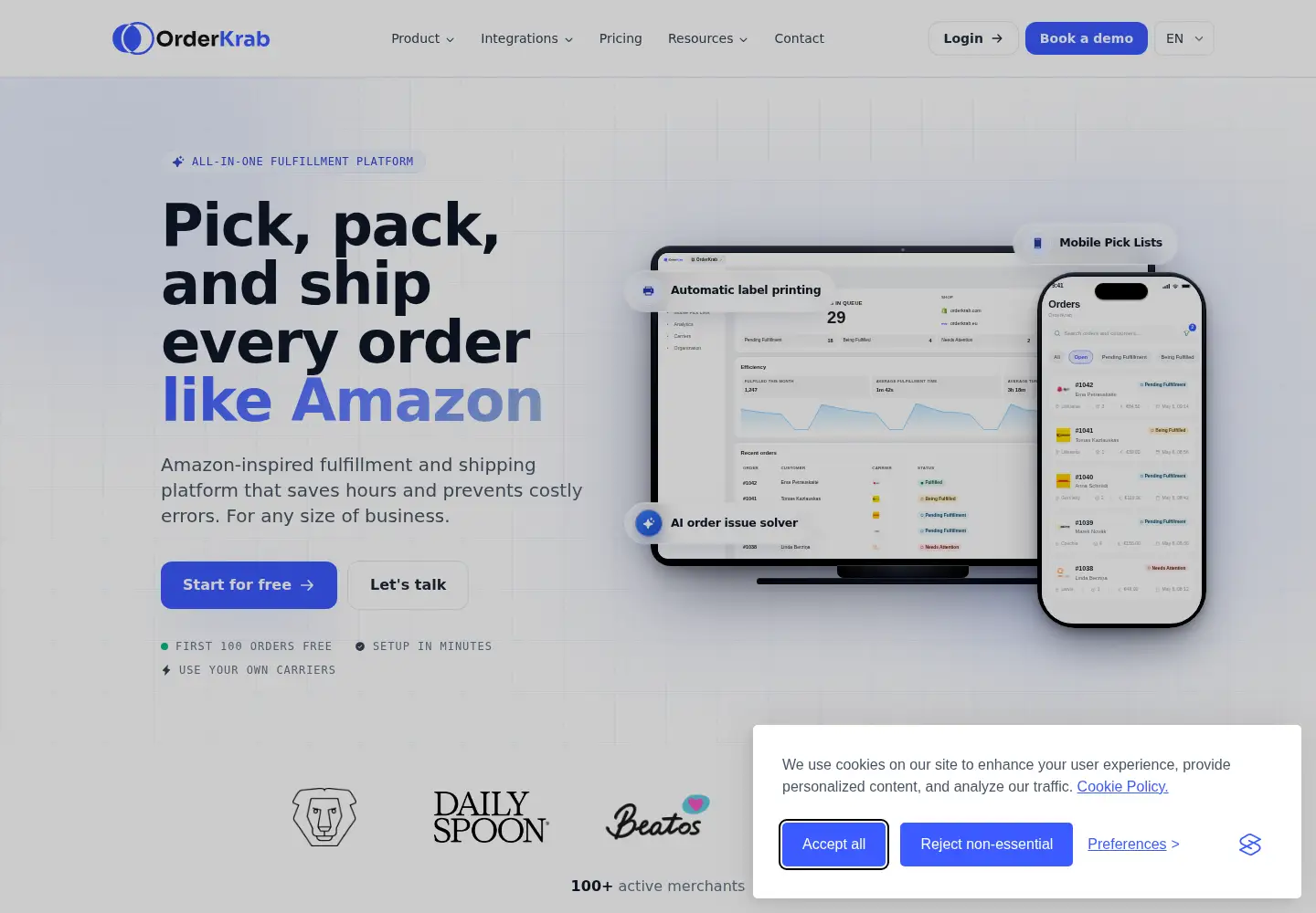 Screenshot of orderkrab.com