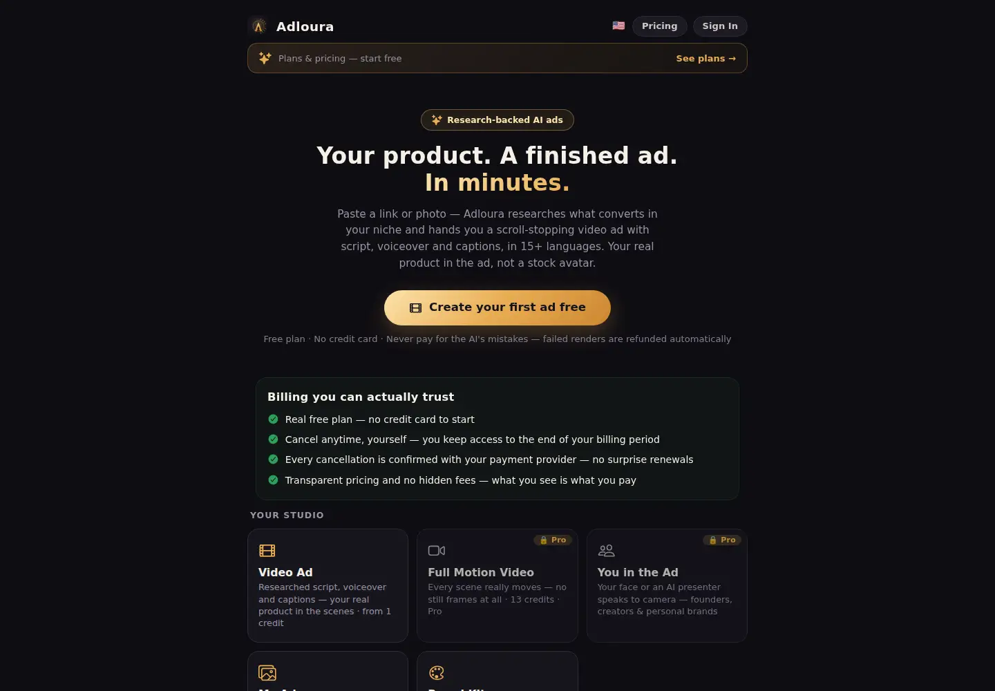 Captured homepage of adloura.com in the current scan