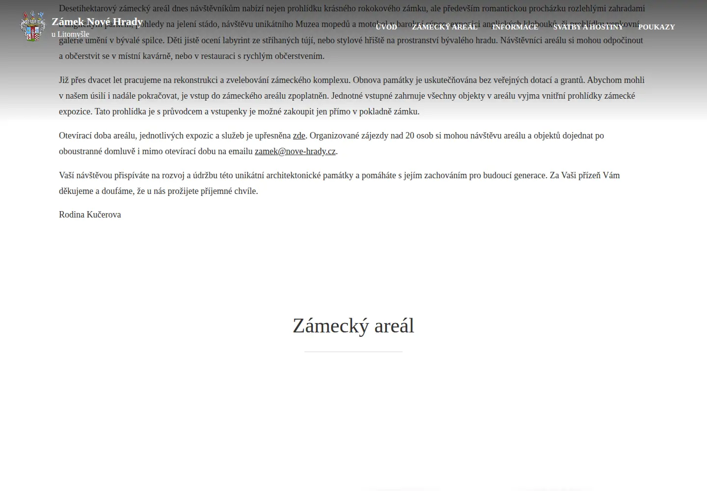 Captured homepage of nove-hrady.cz in the current scan