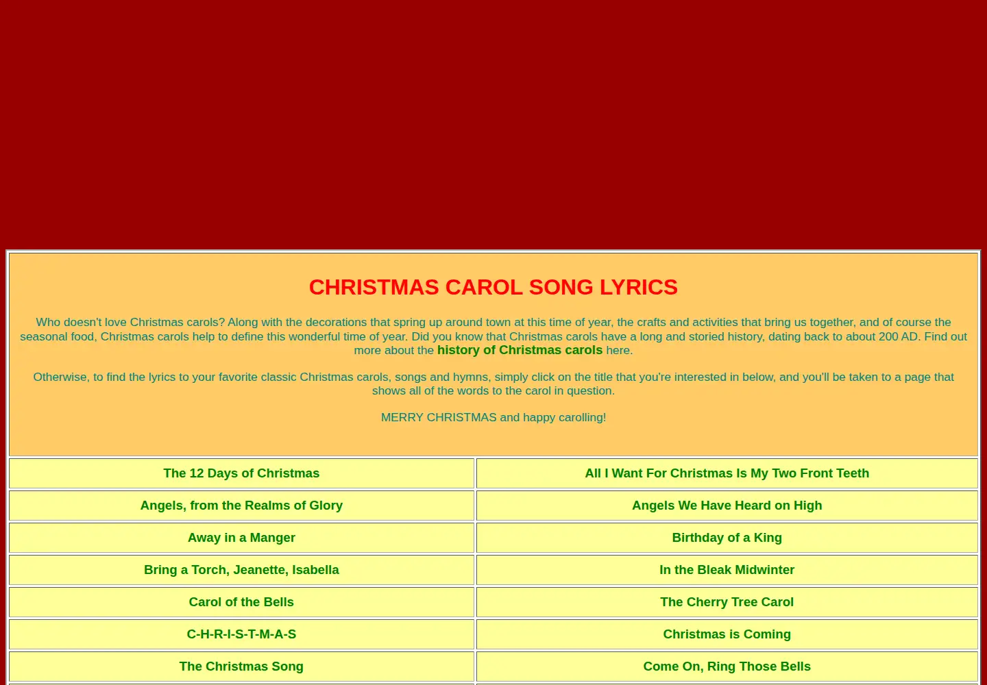 Screenshot of christmas-carols.net