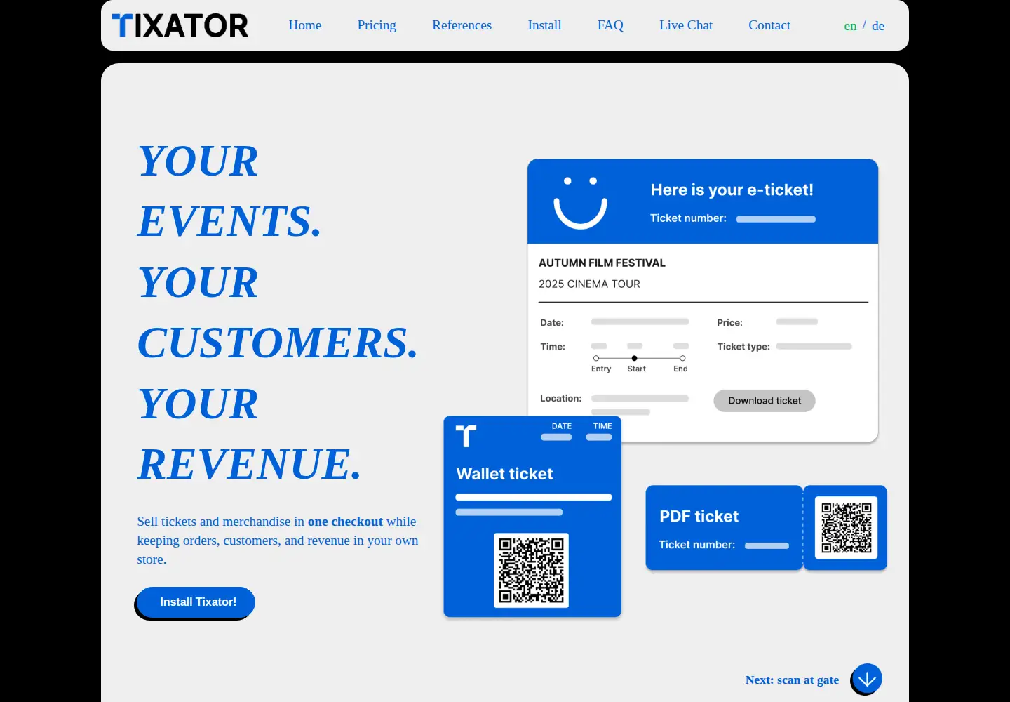 Captured homepage of tixator.com in the current scan