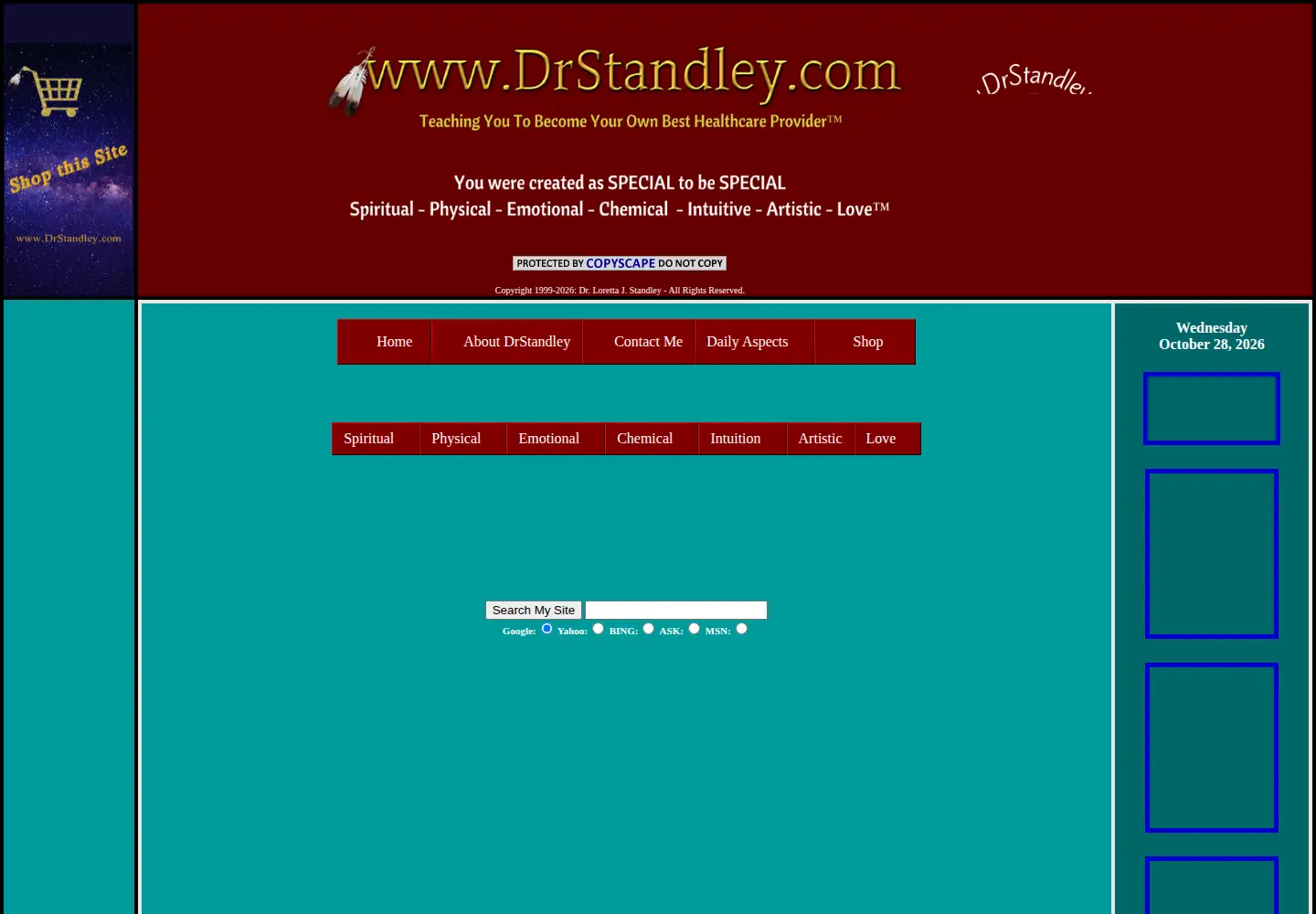 Captured homepage of drstandley.com in the current scan