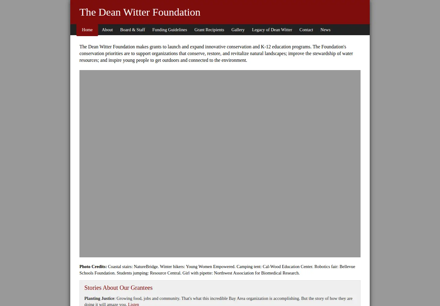 Captured homepage of deanwitterfoundation.org in the current scan