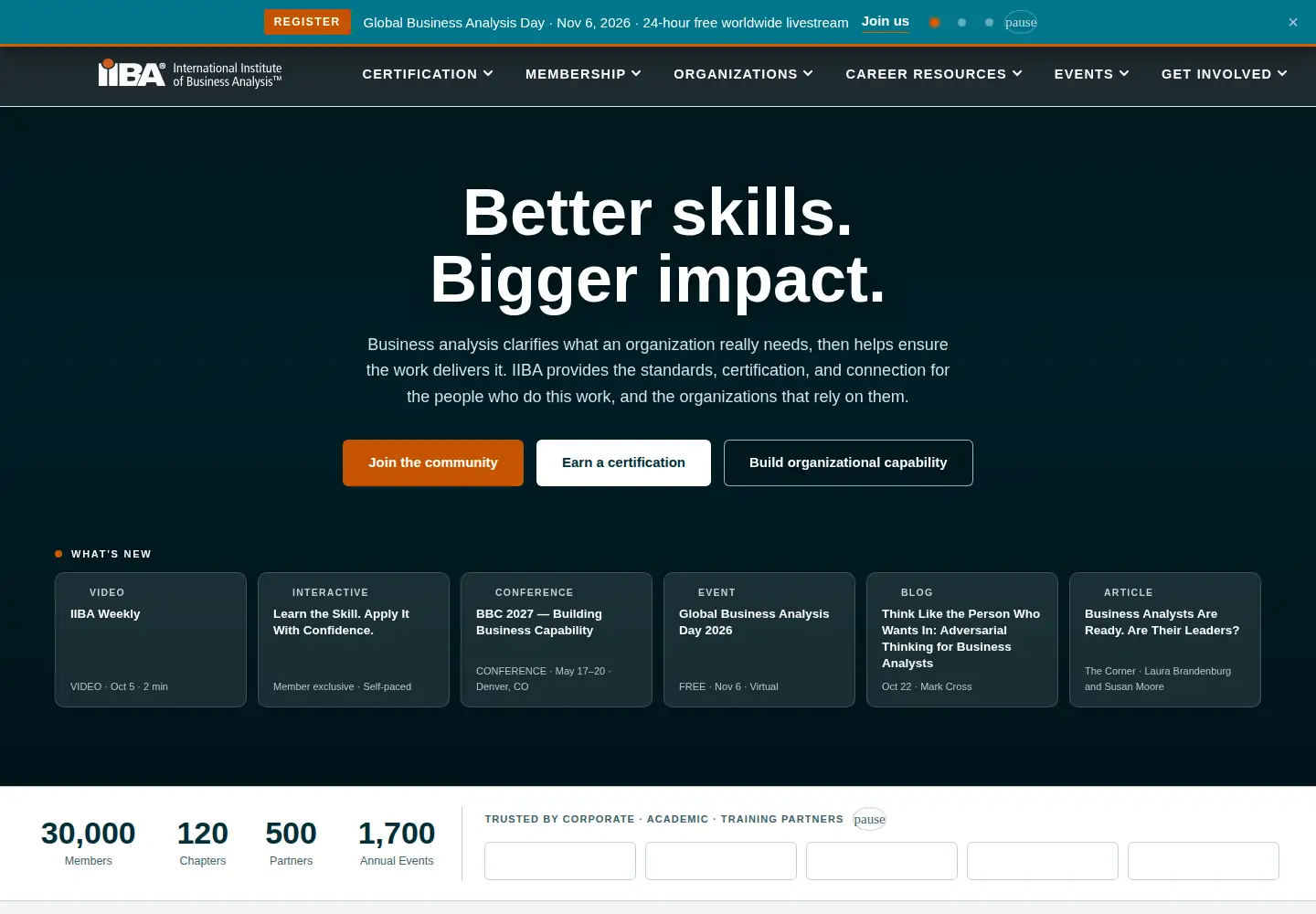Captured homepage of theiiba.org in the current scan