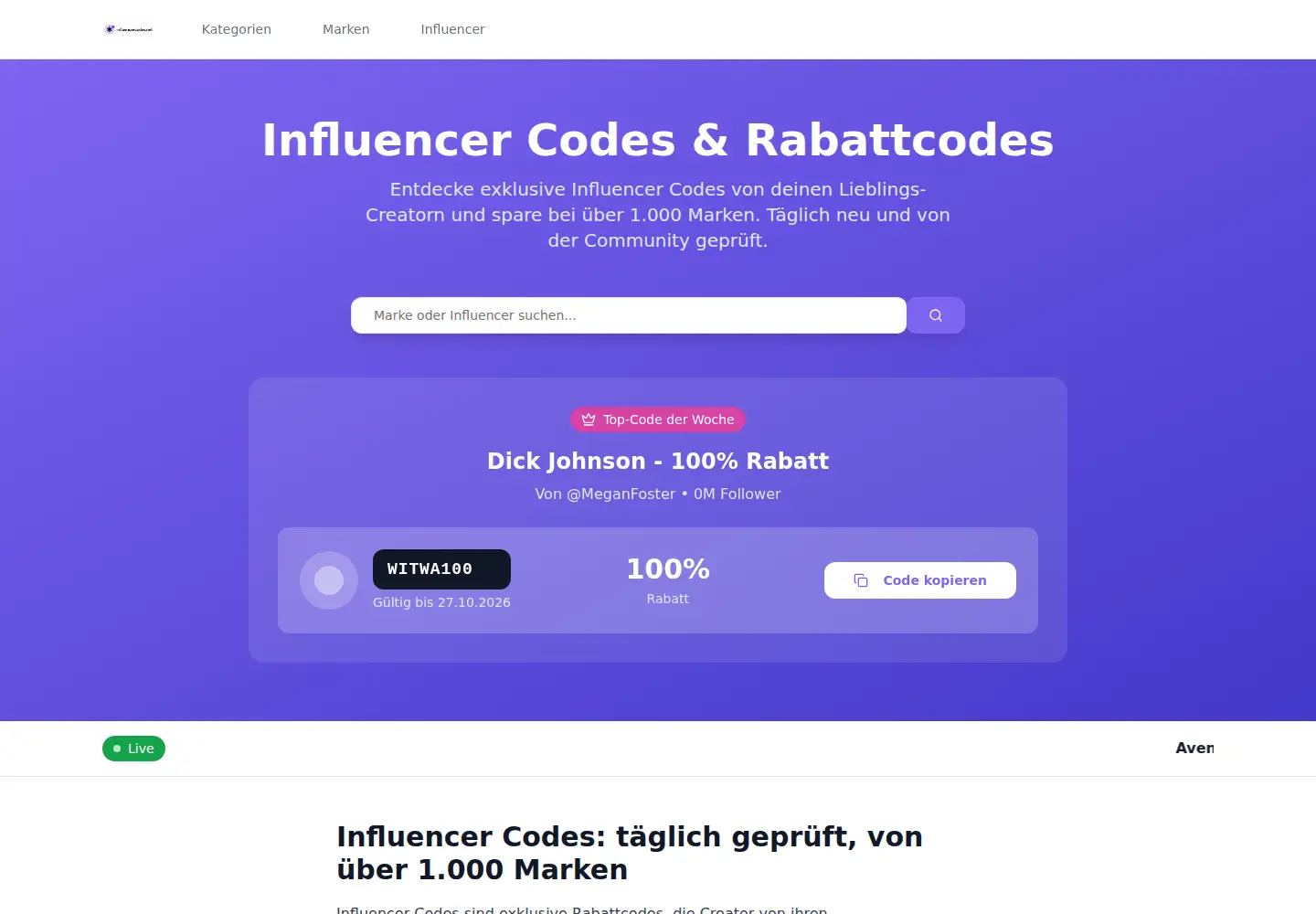 Screenshot of influencercodes.net
