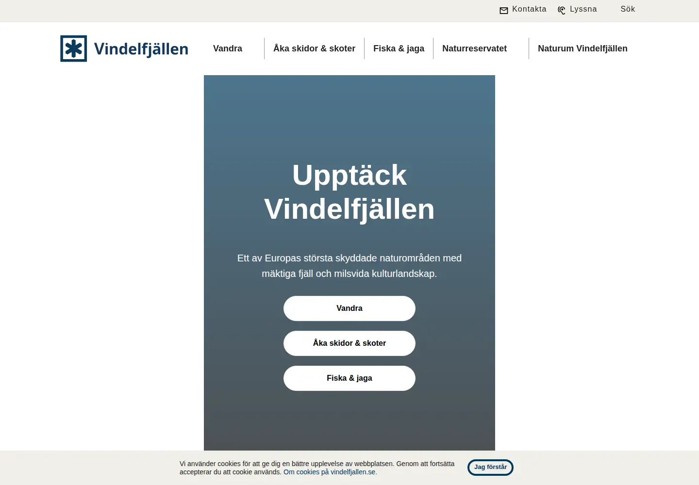 Screenshot of vindelfjallen.se
