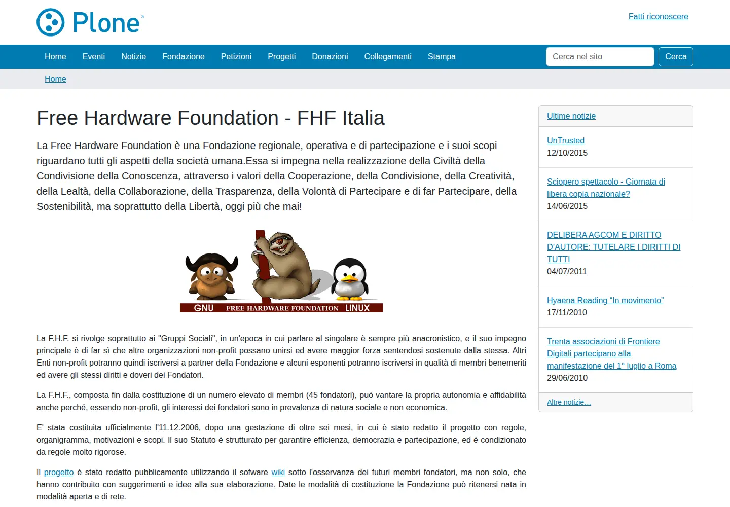 Captured homepage of fhf.it in the current scan