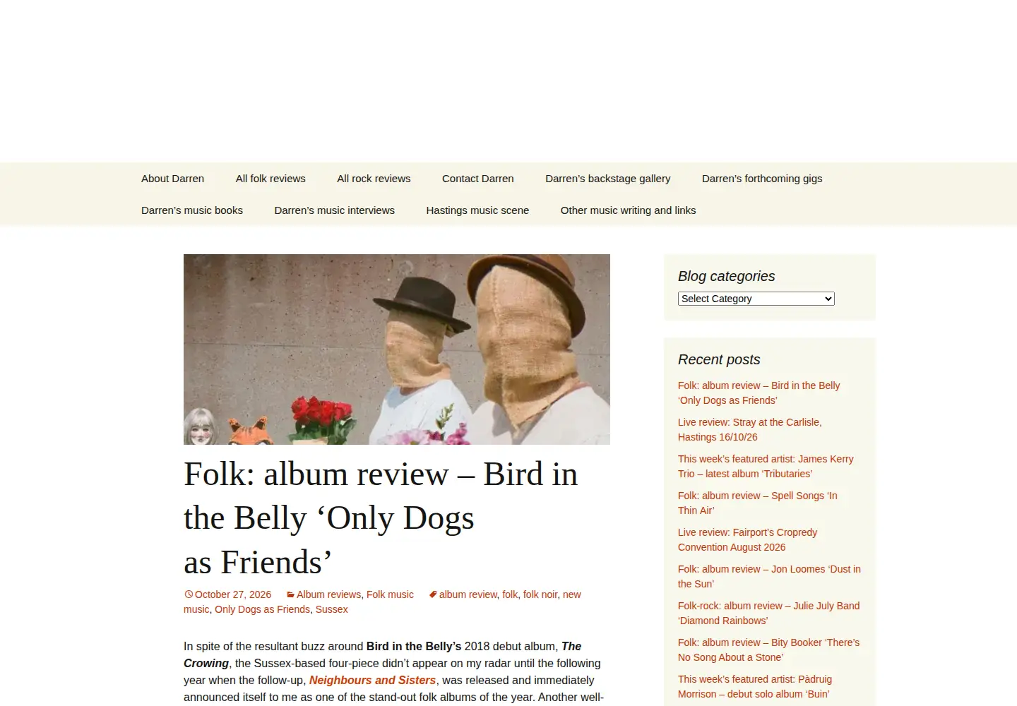 Captured homepage of darrensmusicblog.com in the current scan