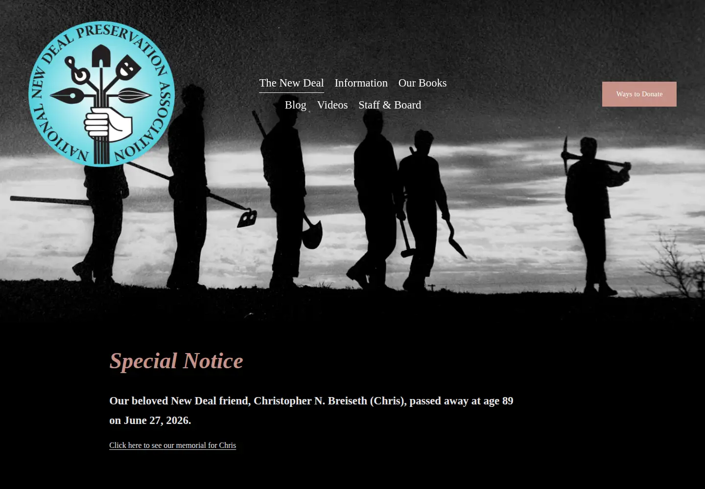 Captured homepage of newdeallegacy.org in the current scan
