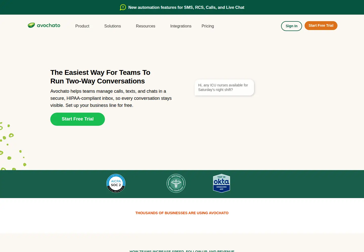 Screenshot of avochato.com