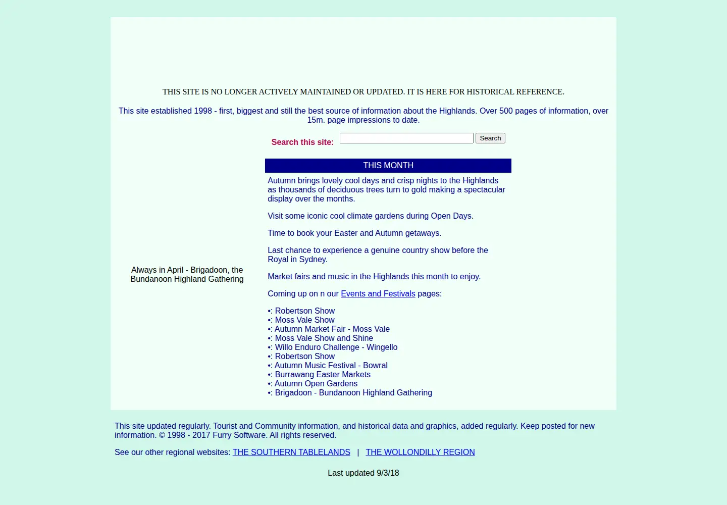 Captured homepage of highlandsnsw.com.au in the current scan
