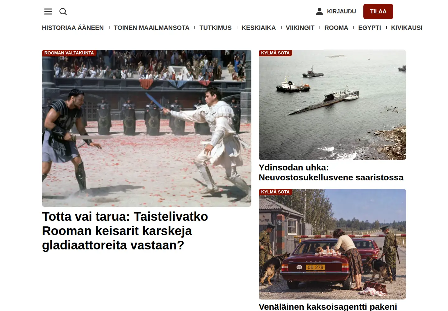 Captured homepage of historianet.fi in the current scan