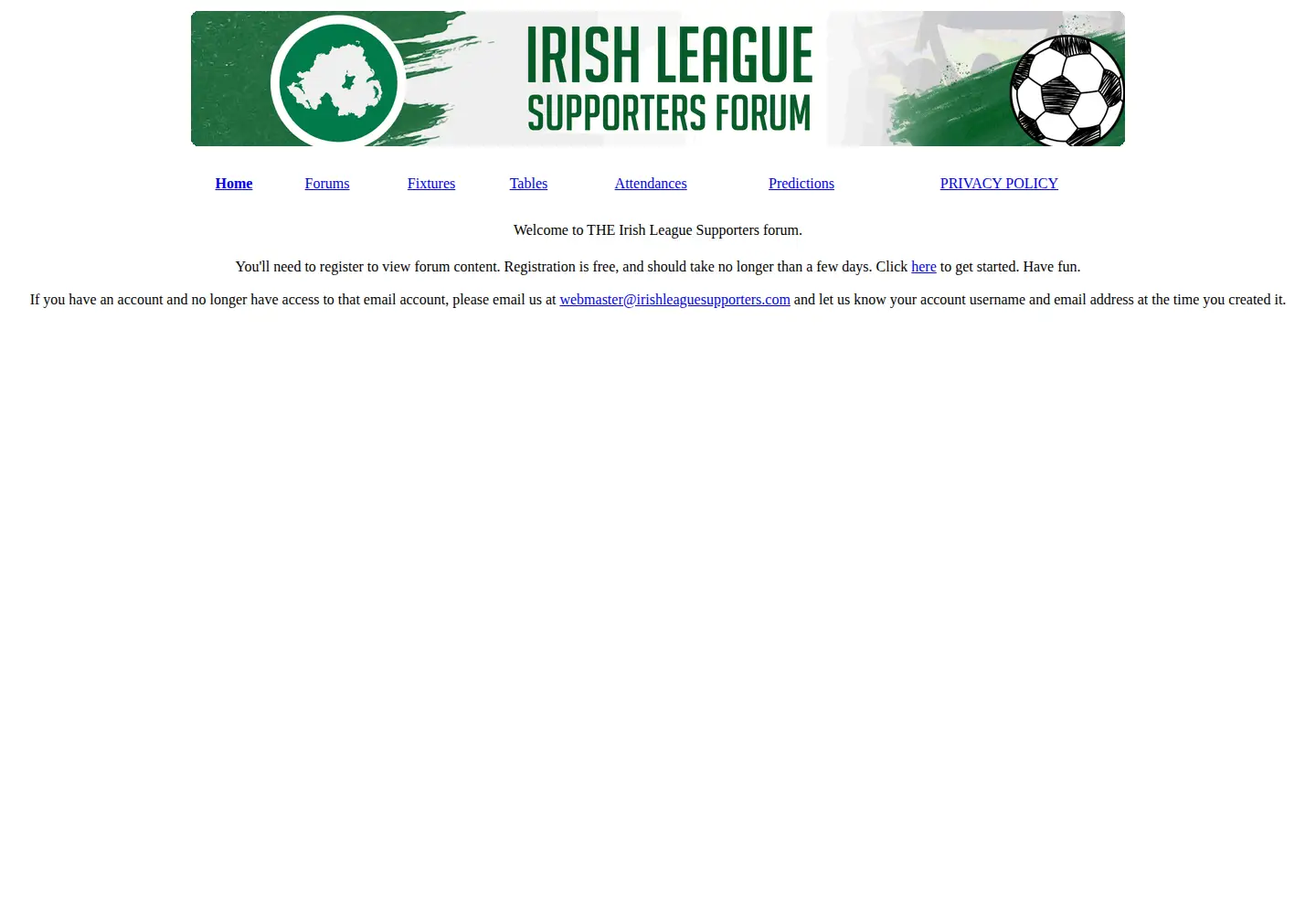 Captured homepage of irishleaguesupporters.com in the current scan