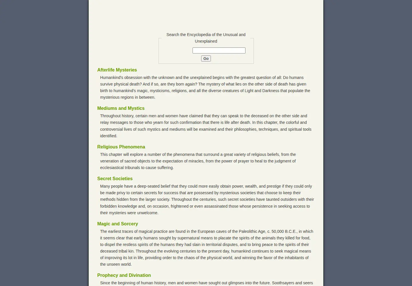 Captured homepage of unexplainedstuff.com in the current scan
