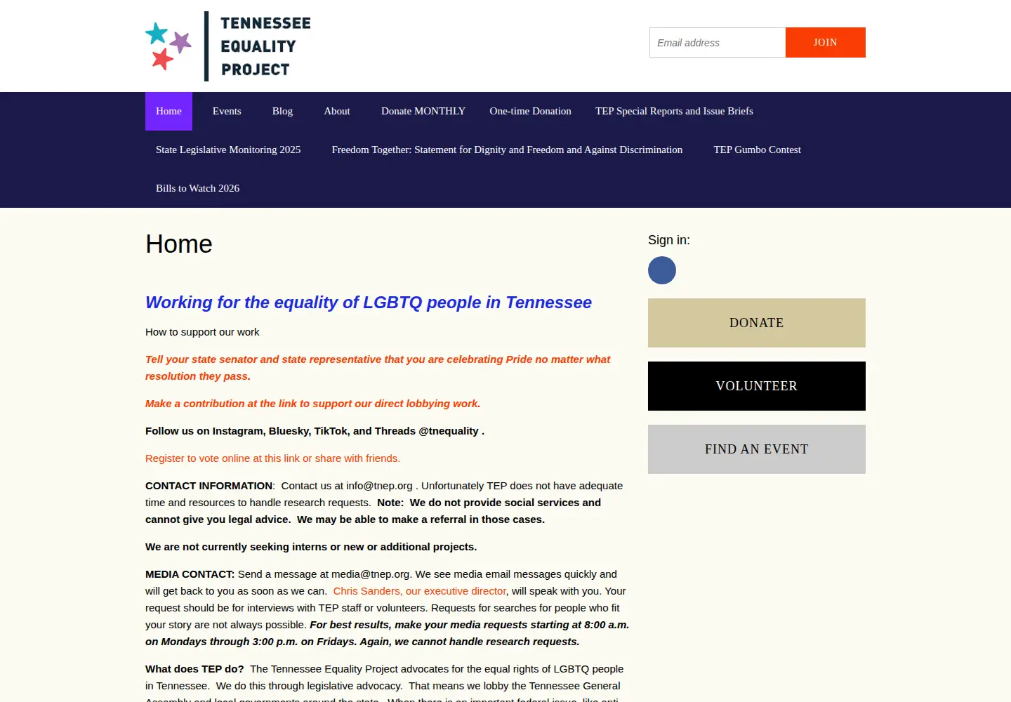 Captured homepage of tnep.org in the current scan
