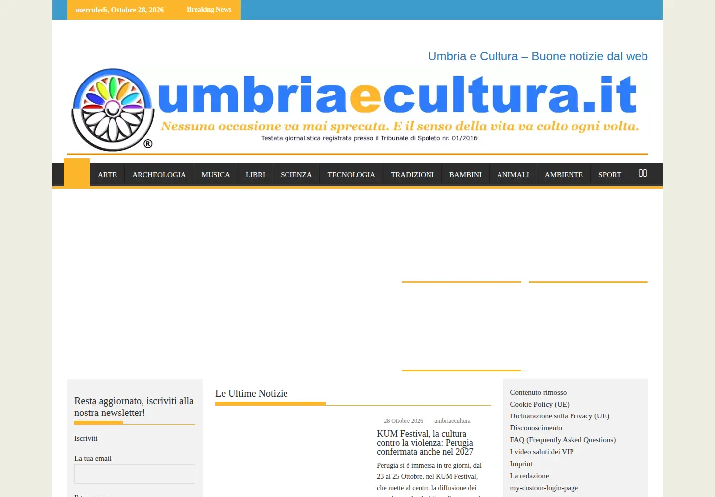 Captured homepage of umbriaecultura.it in the current scan