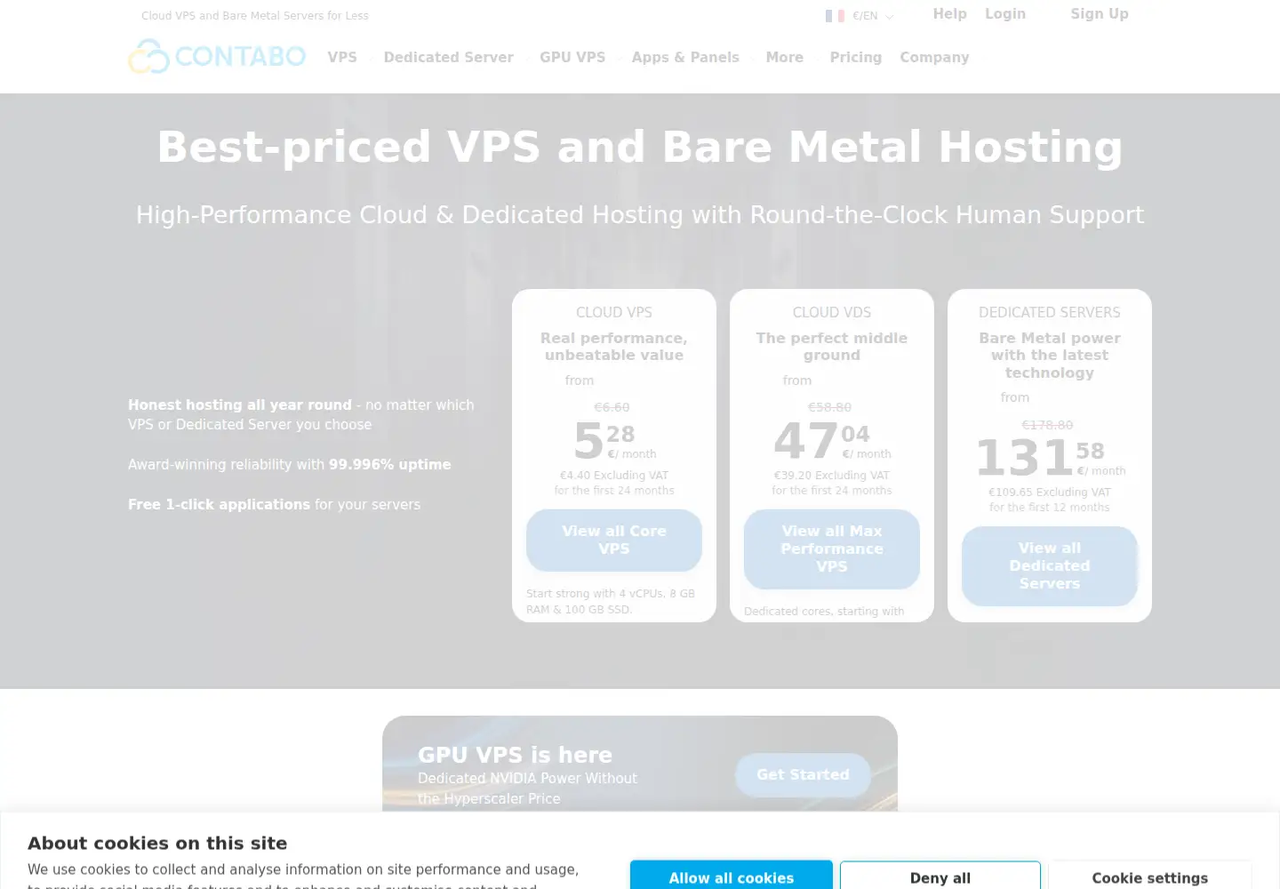 Captured homepage of contabo.com in the current scan