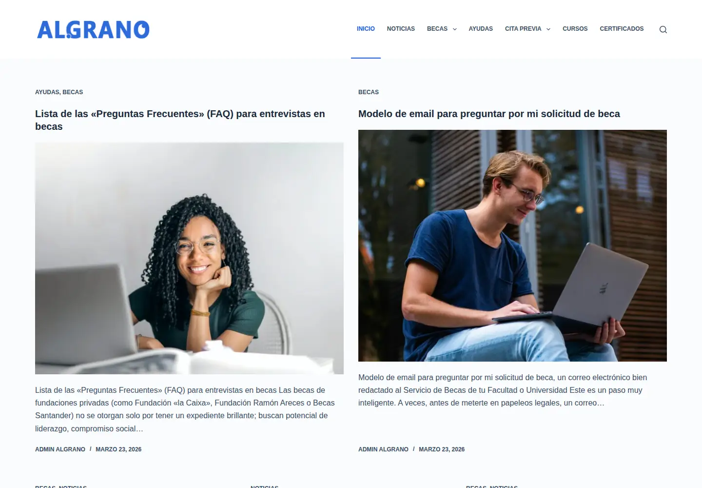 Screenshot of algrano.info