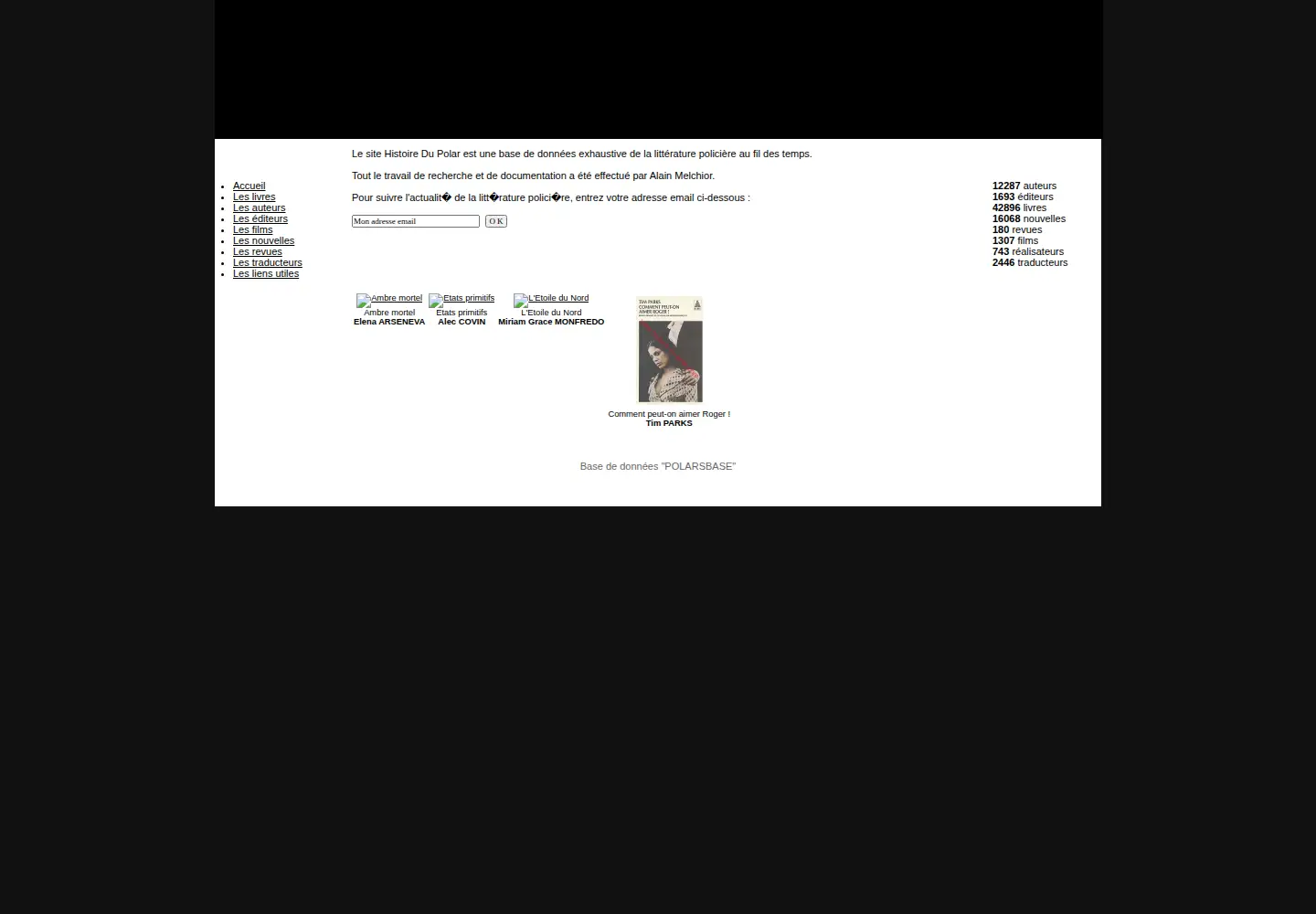 Captured homepage of histoire-du-polar.com in the current scan
