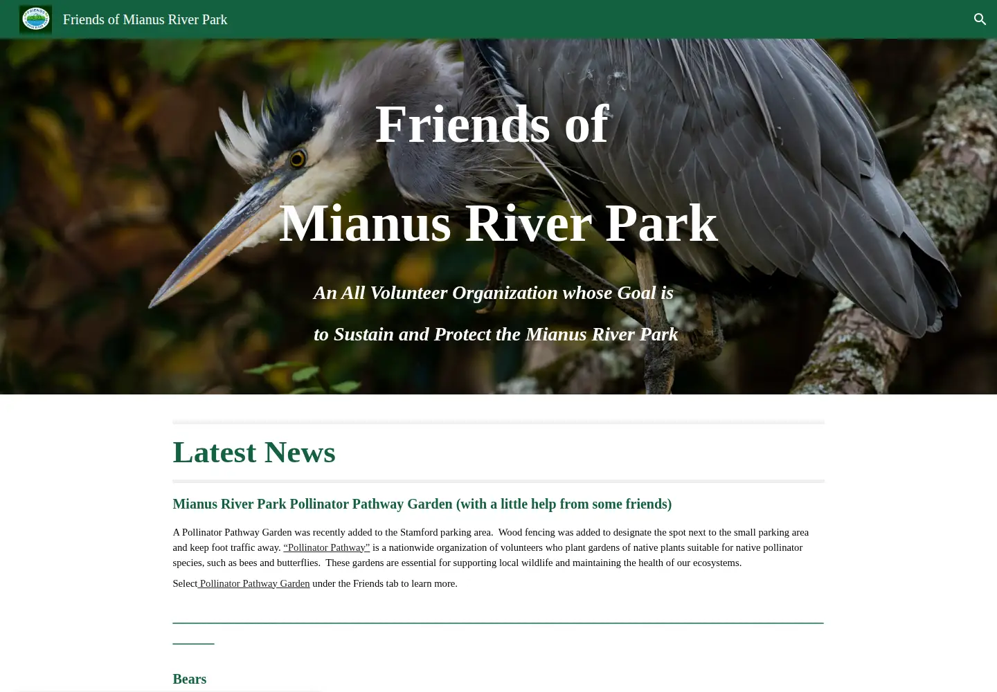 Captured homepage of friendsofmianusriverpark.org in the current scan