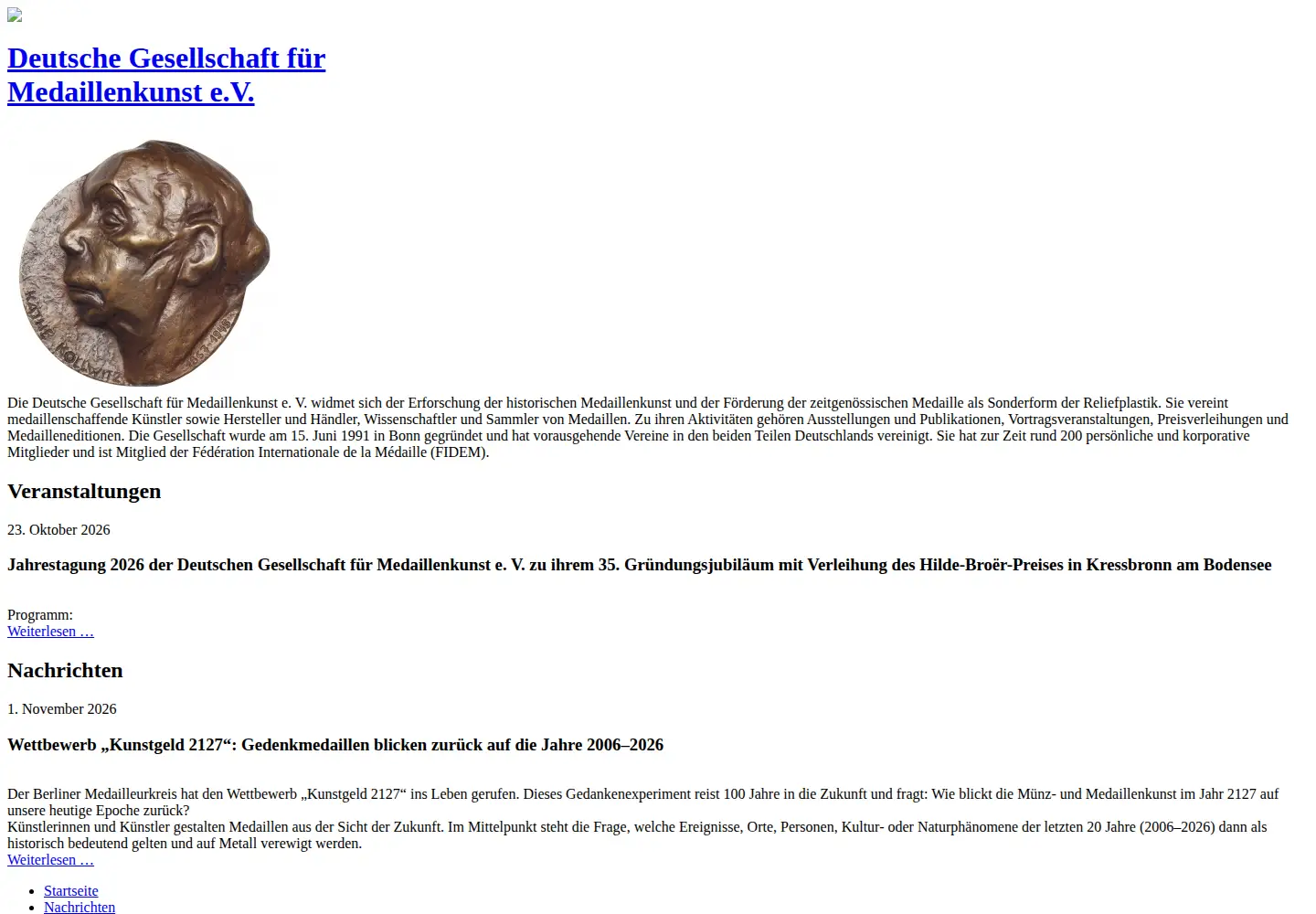 Captured homepage of medaillenkunst.de in the current scan