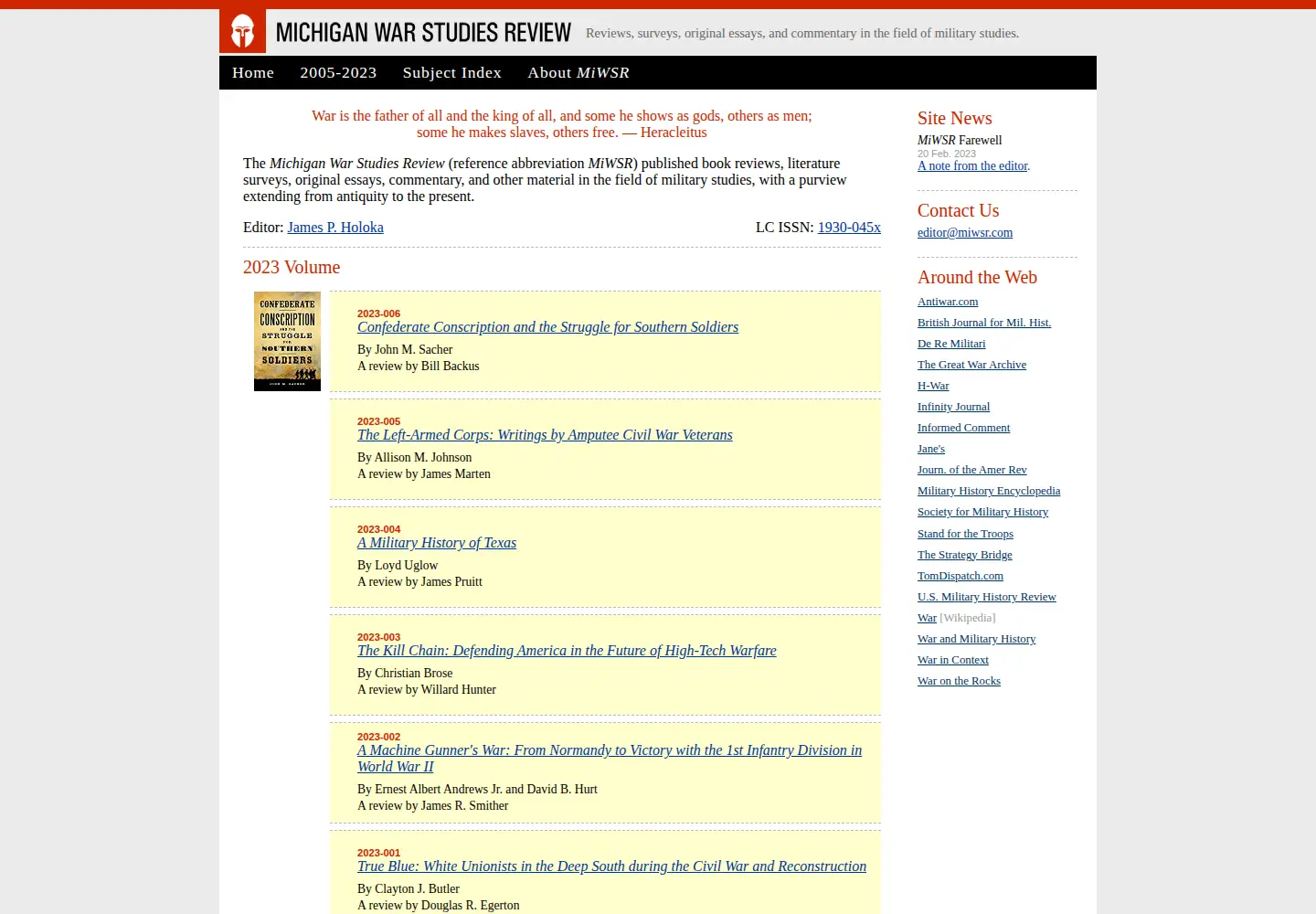 Captured homepage of michiganwarstudiesreview.com in the current scan