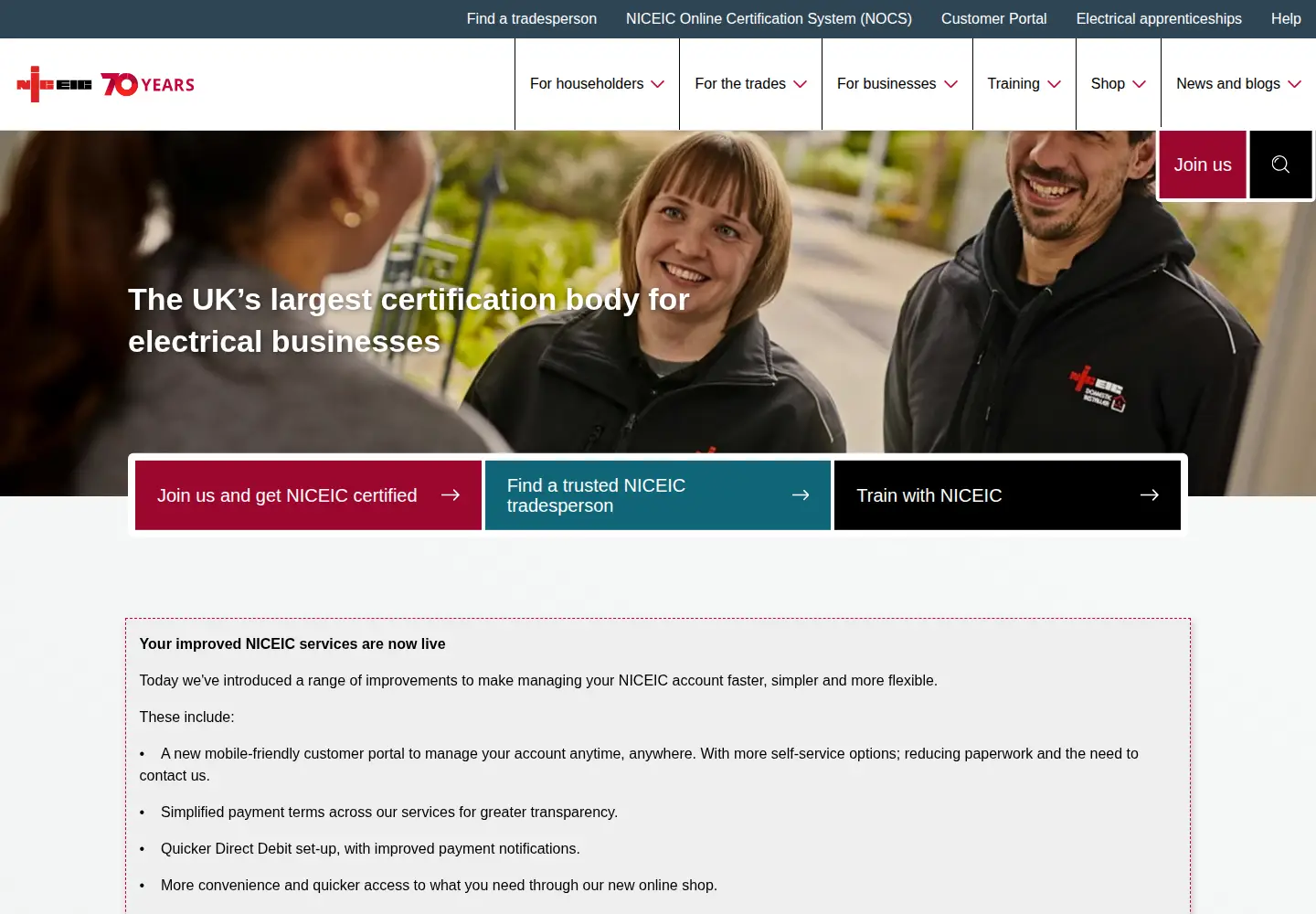 Screenshot of niceic.com