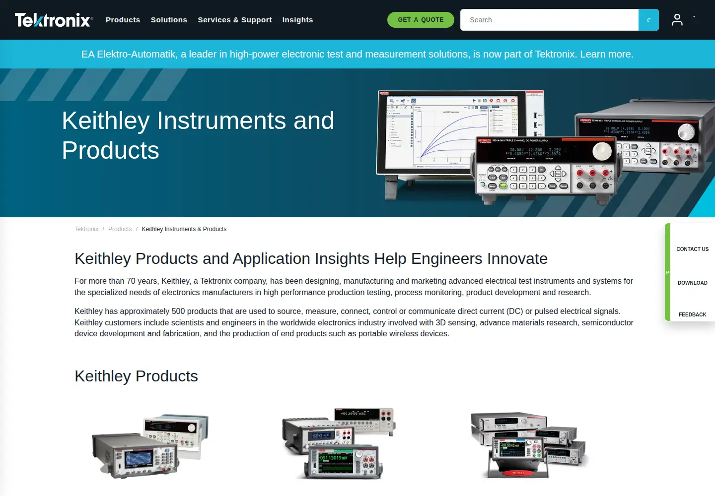 Screenshot of keithley.com