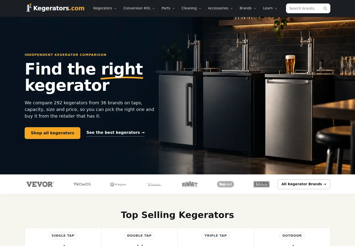 Captured homepage of kegerators.com in the current scan