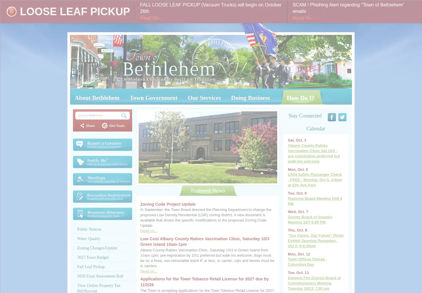 Captured homepage of townofbethlehem.org in the current scan