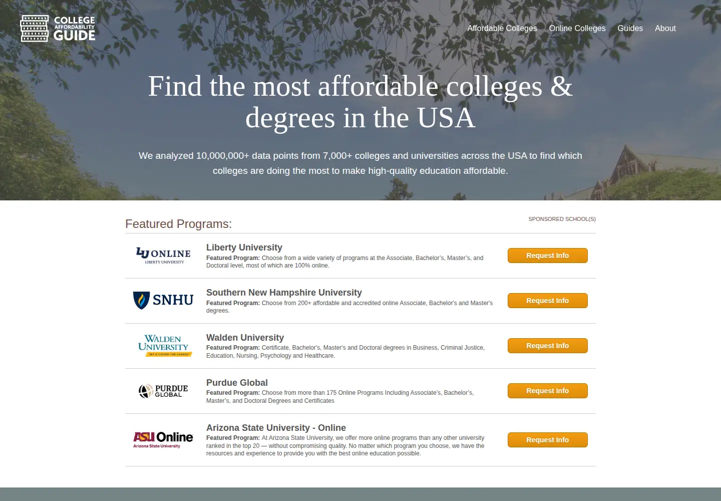 Screenshot of collegeaffordabilityguide.org
