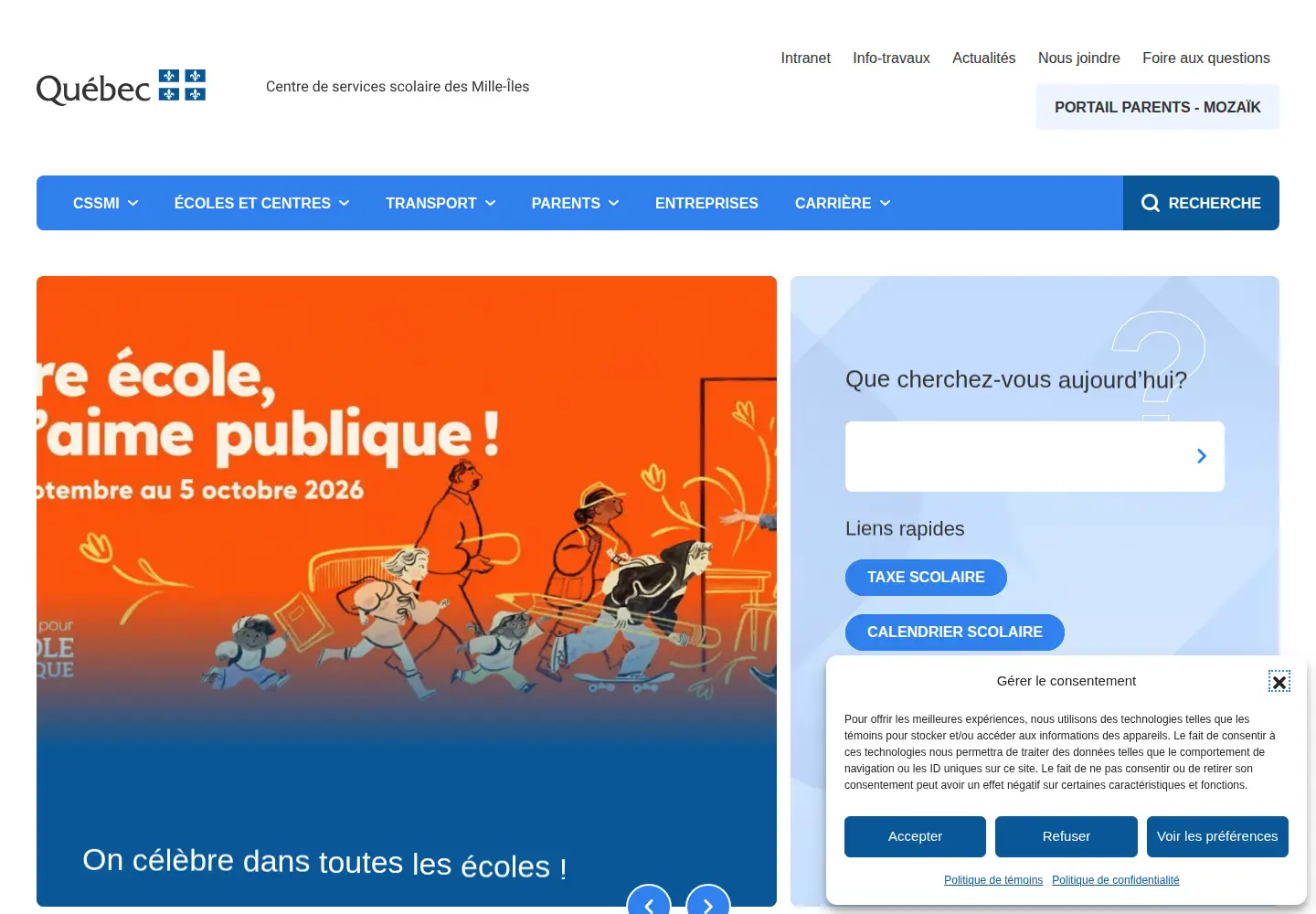 Captured homepage of cssmi.qc.ca in the current scan