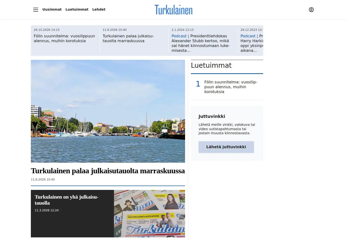 Captured homepage of turkulainen.fi in the current scan