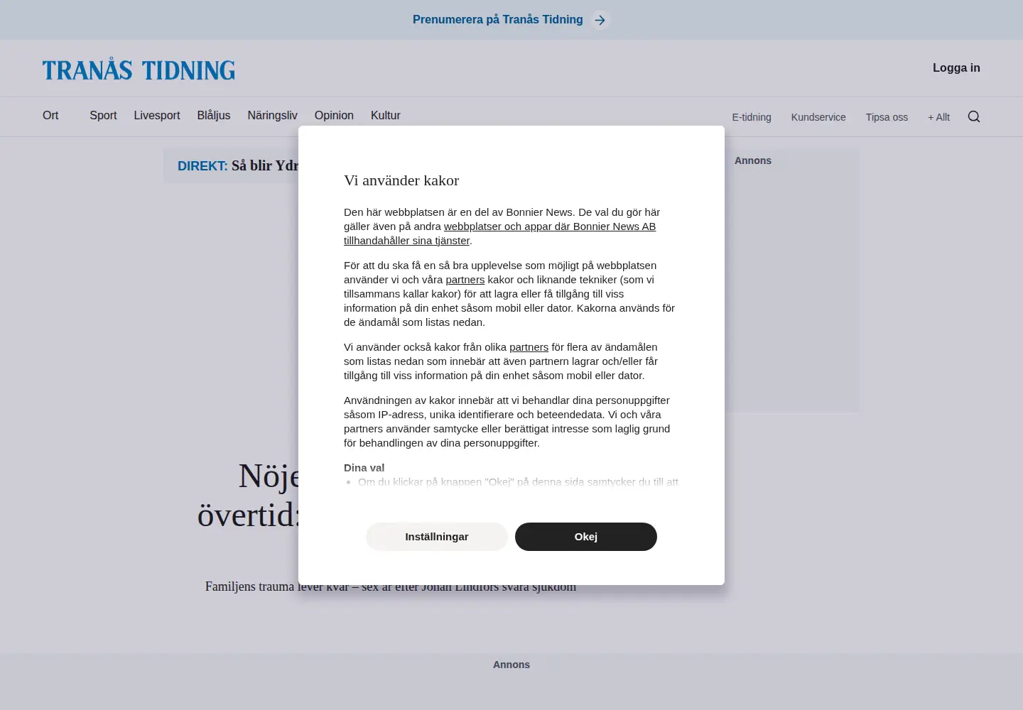 Screenshot of tranastidning.se