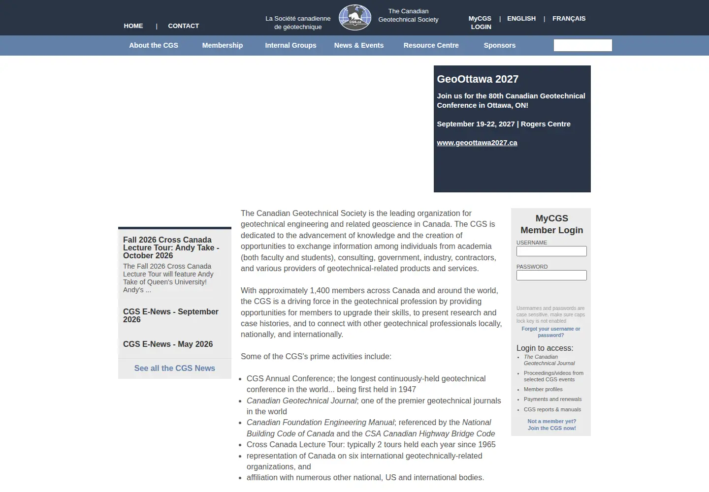 Captured homepage of cgs.ca in the current scan