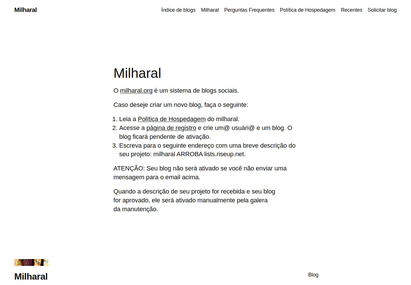 Captured homepage of milharal.org in the current scan
