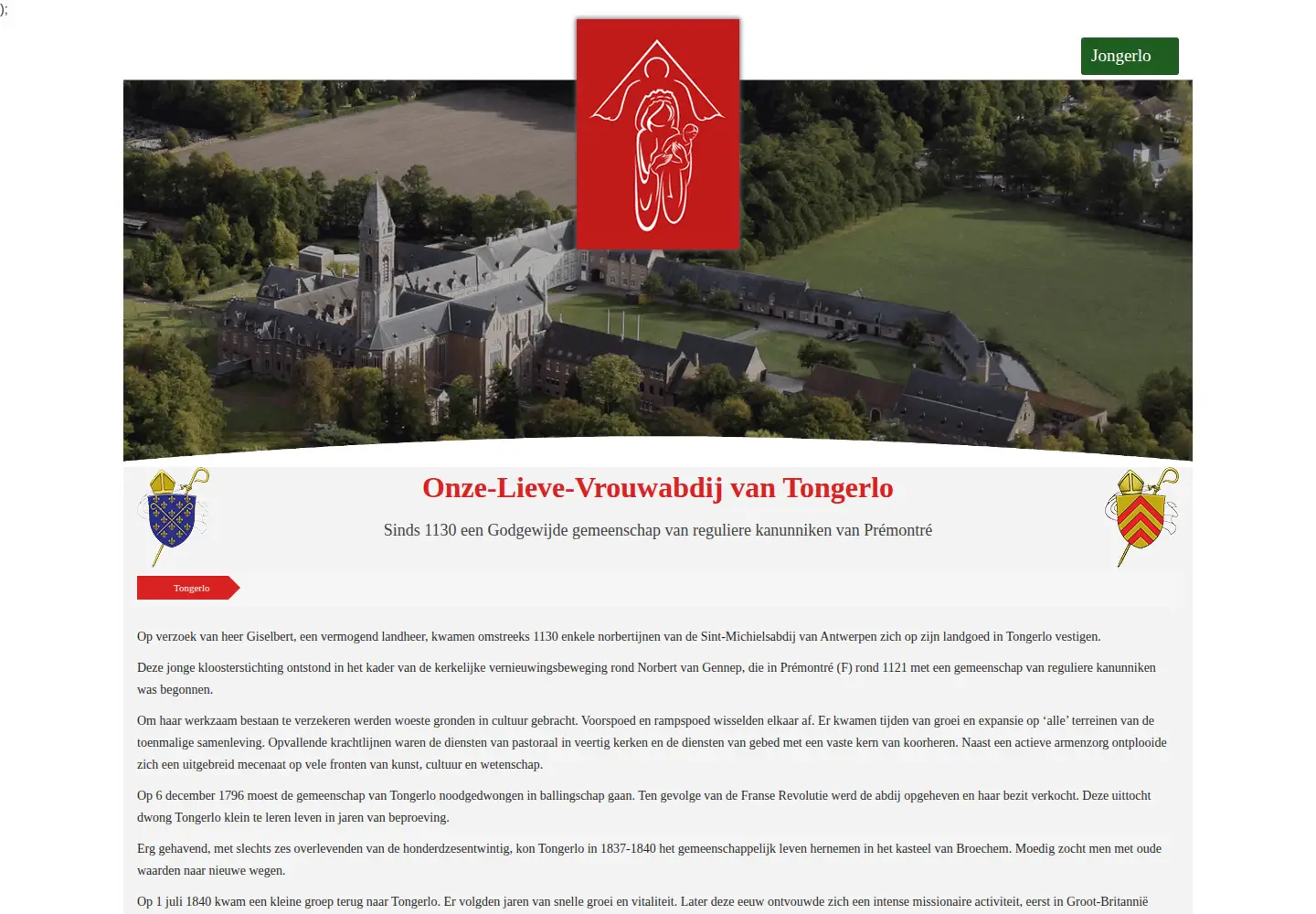 Captured homepage of tongerlo.org in the current scan