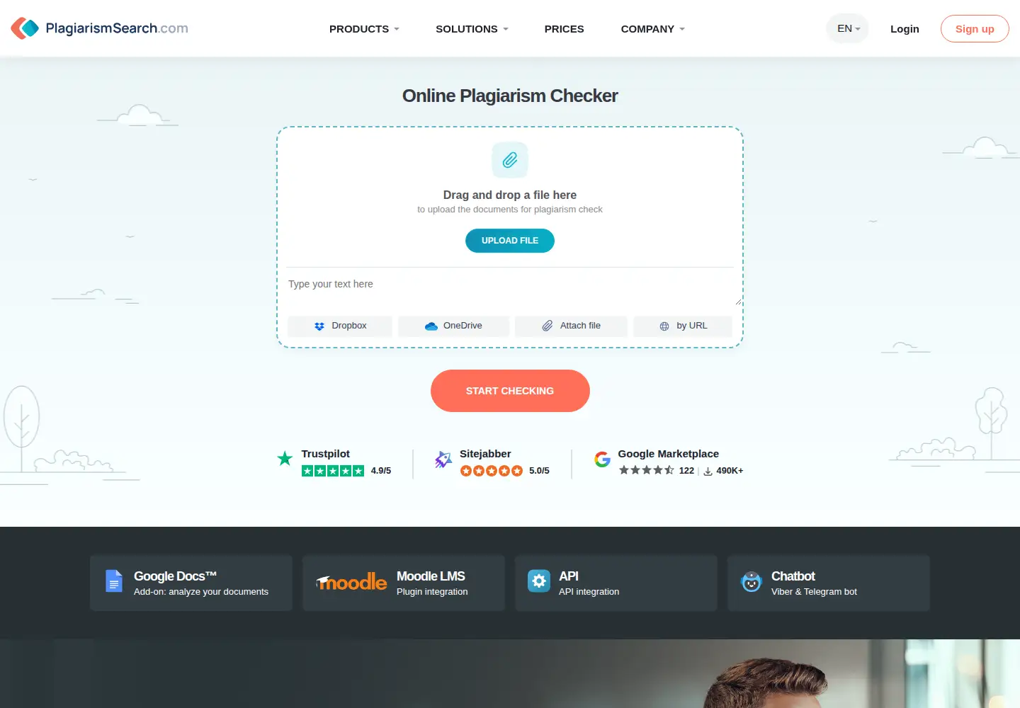 Screenshot of plagiarismsearch.com