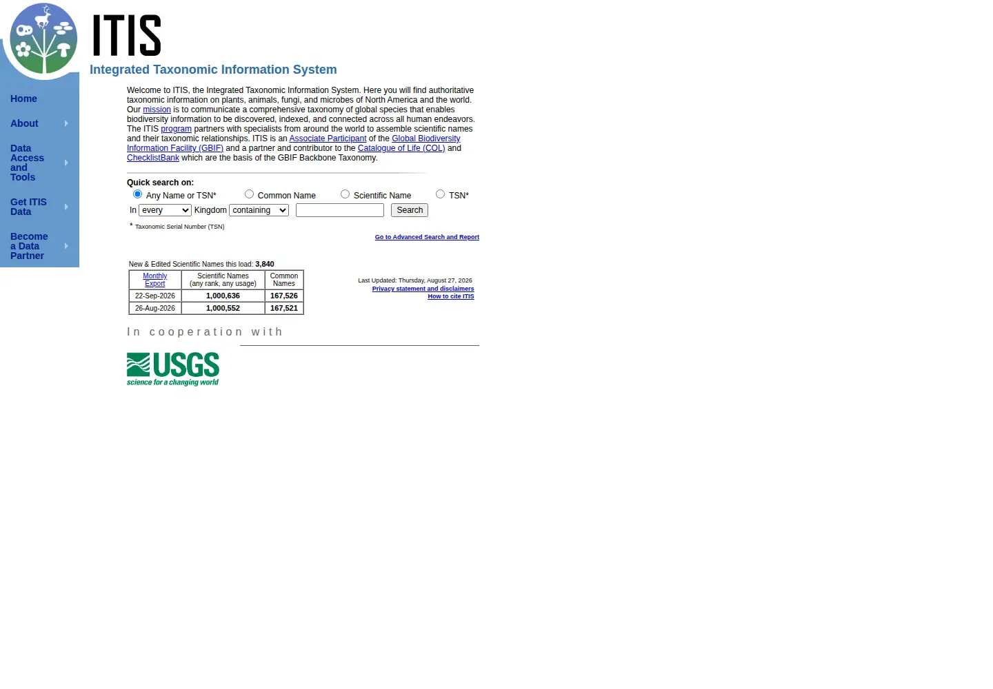 Screenshot of itis.gov