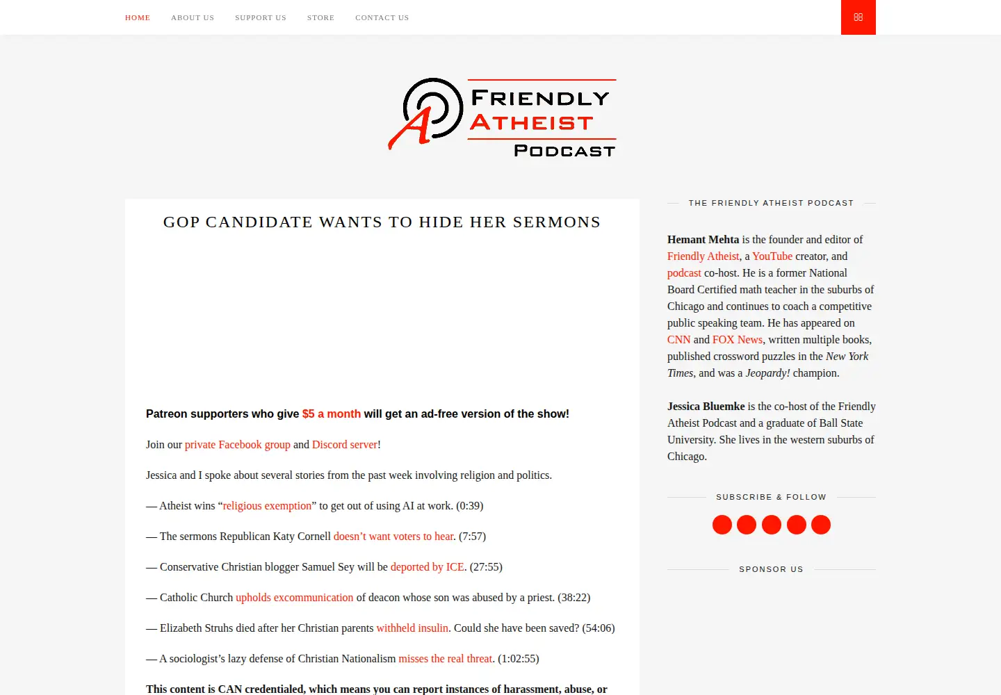 Screenshot of friendlyatheistpodcast.com