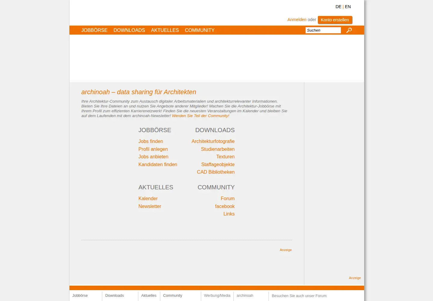 Captured homepage of archinoah.de in the current scan
