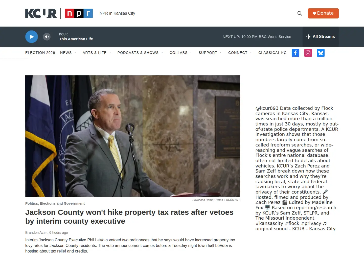 Screenshot of kcur.org